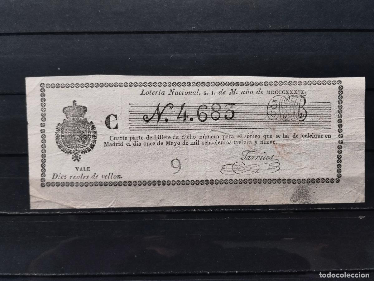 Lotaria Nacional: JT - DECIMO DE LA LOTERIA NACIONAL. MADRID. SORTEO 11 MAYO 1839. INFIMAS DOBLECES. MUY BUENA CALIDAD