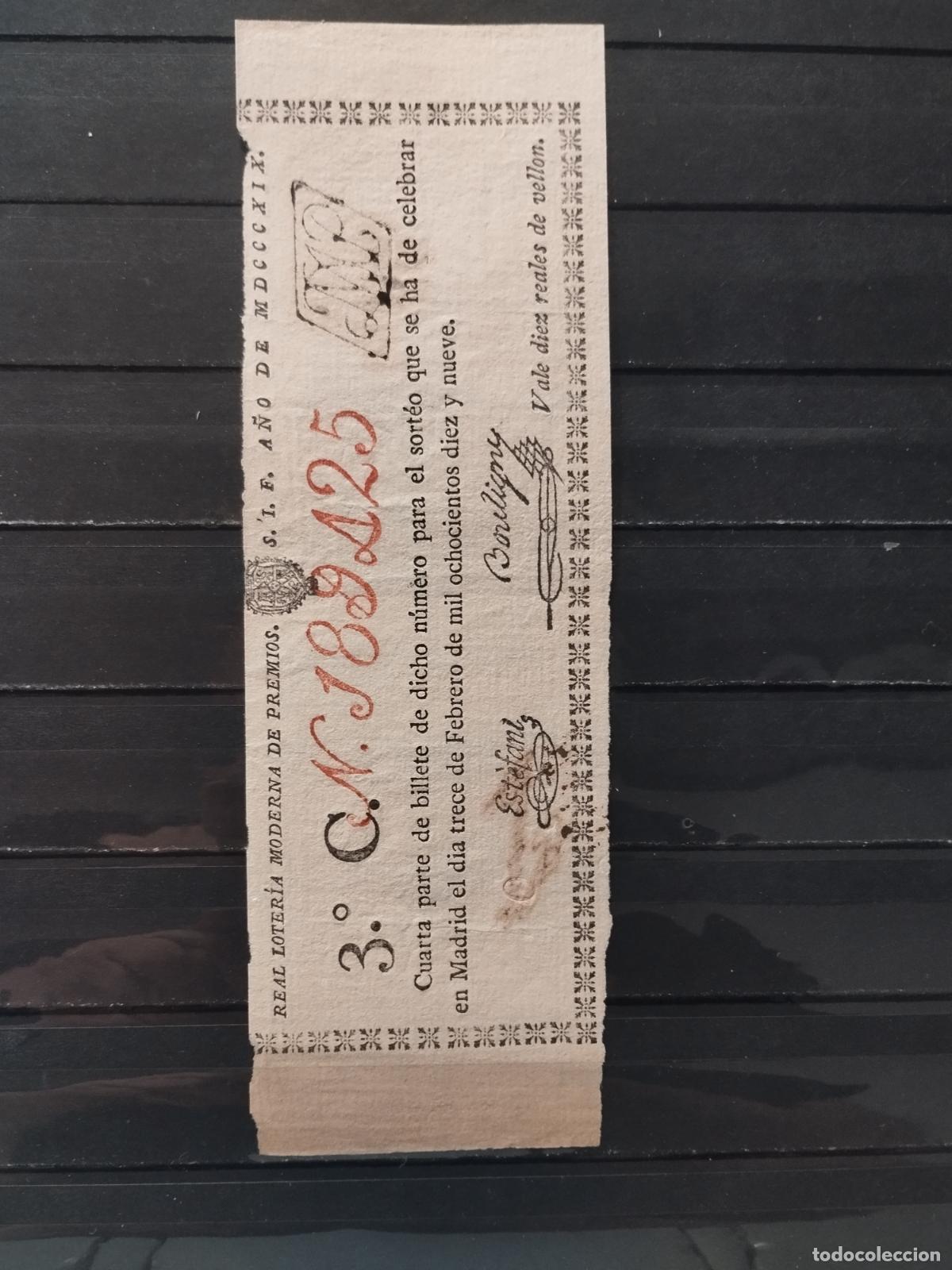 Lotaria Nacional: JT - DECIMO LOTERIA NACIONAL. MADRID. SORTEO 13 FEBRERO 1819. INFIMAS DOBLECES. MUY BUENA CALIDAD
