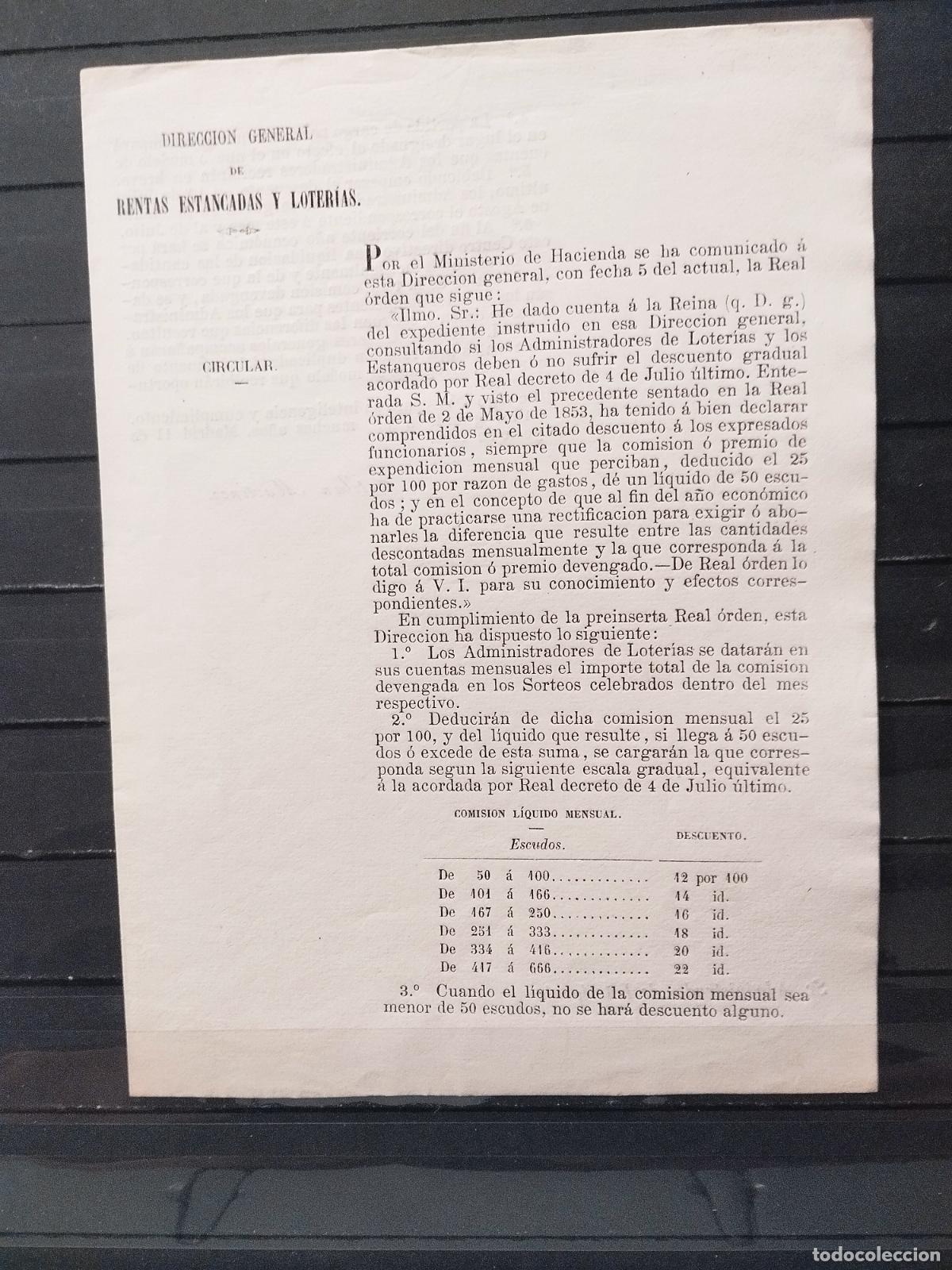 Lotaria Nacional: JT - 1866. DIRECCION GENERAL DE RENTAS ESTANCADAS Y LOTERIAS. CIRCULAR