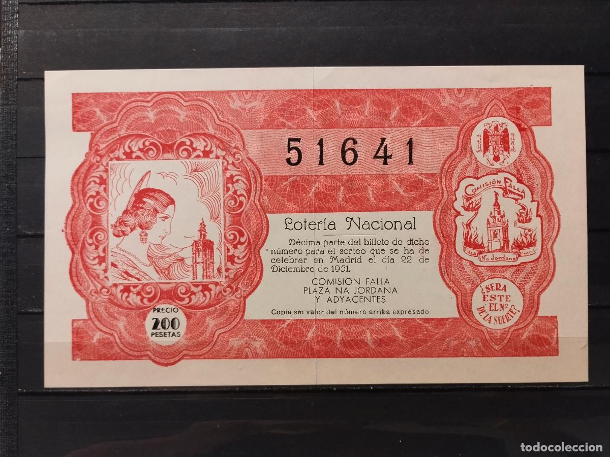 Loter&iacute;a Nacional: JT - 1951. PARTICIPACION LOTERIA COMISION FALLA NA JORDANA Y ADYACENTES. VALENCIA. LEER DESCRIPCION