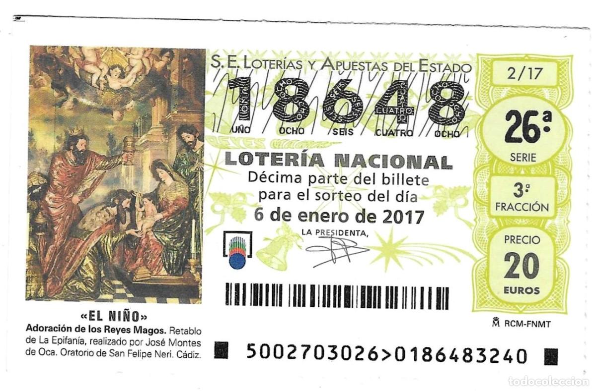 Loter&iacute;a Nacional: D&eacute;cimo Loter&iacute;a Nacional, sorteo 2 de 2017. El Ni&ntilde;o. Adoraci&oacute;n de los Reyes Magos. ref. 9-1702