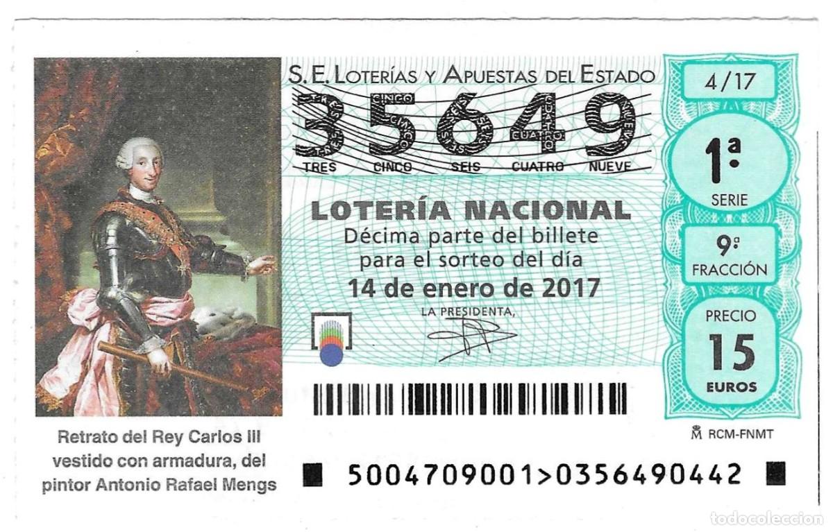 Loter&iacute;a Nacional: D&eacute;cimo Loter&iacute;a Nacional. Retrato de Carlos III. ref. 9-1704