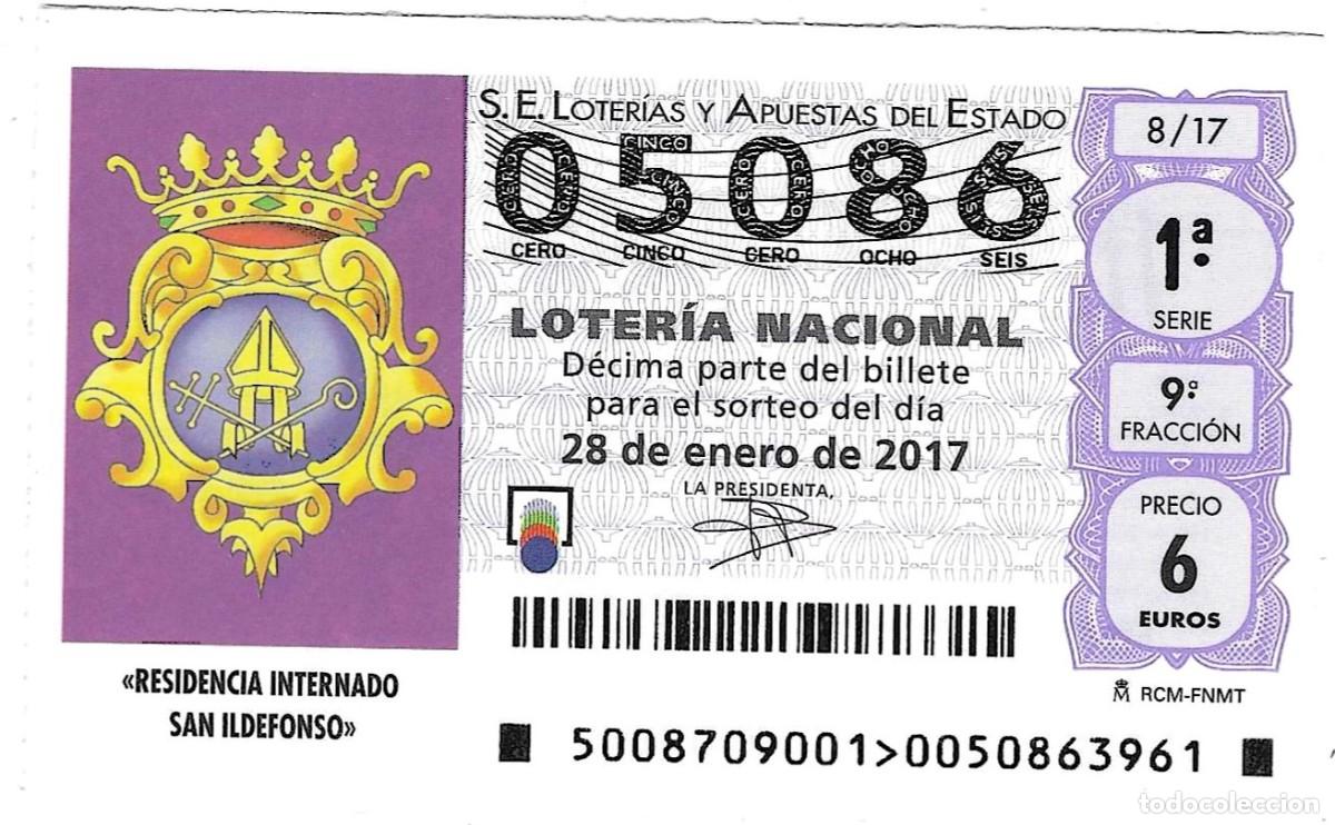 Loter&iacute;a Nacional: D&eacute;cimo Loter&iacute;a Nacional, sorteo n&ordm; 8 de 2017. Residencia Internado San Ildefonso. ref. 9-1708