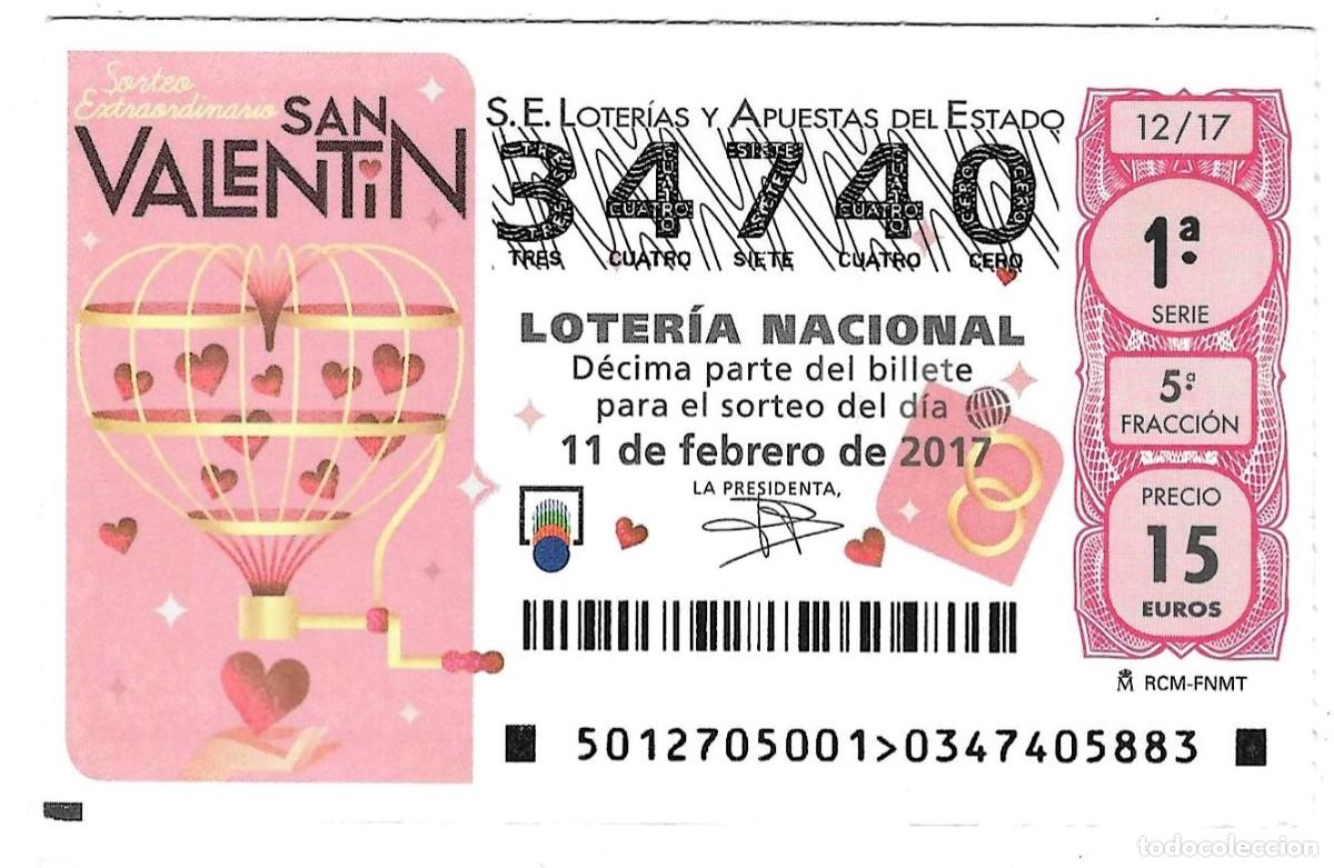 Loter&iacute;a Nacional: D&eacute;cimo Loter&iacute;a Nacional, sorteo n&ordm; 12 de 2017. Sorteo Extraordinario San Valent&iacute;n. ref. 9-1712