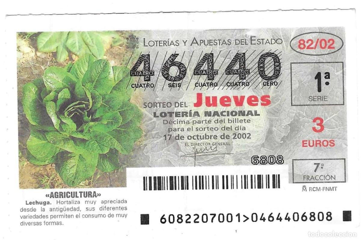 Loter&iacute;a Nacional: Decimo Loter&iacute;a del Jueves, sorteo n&ordm; 82 de 2002. Agricultura. Lechuga. ref. 10-0282