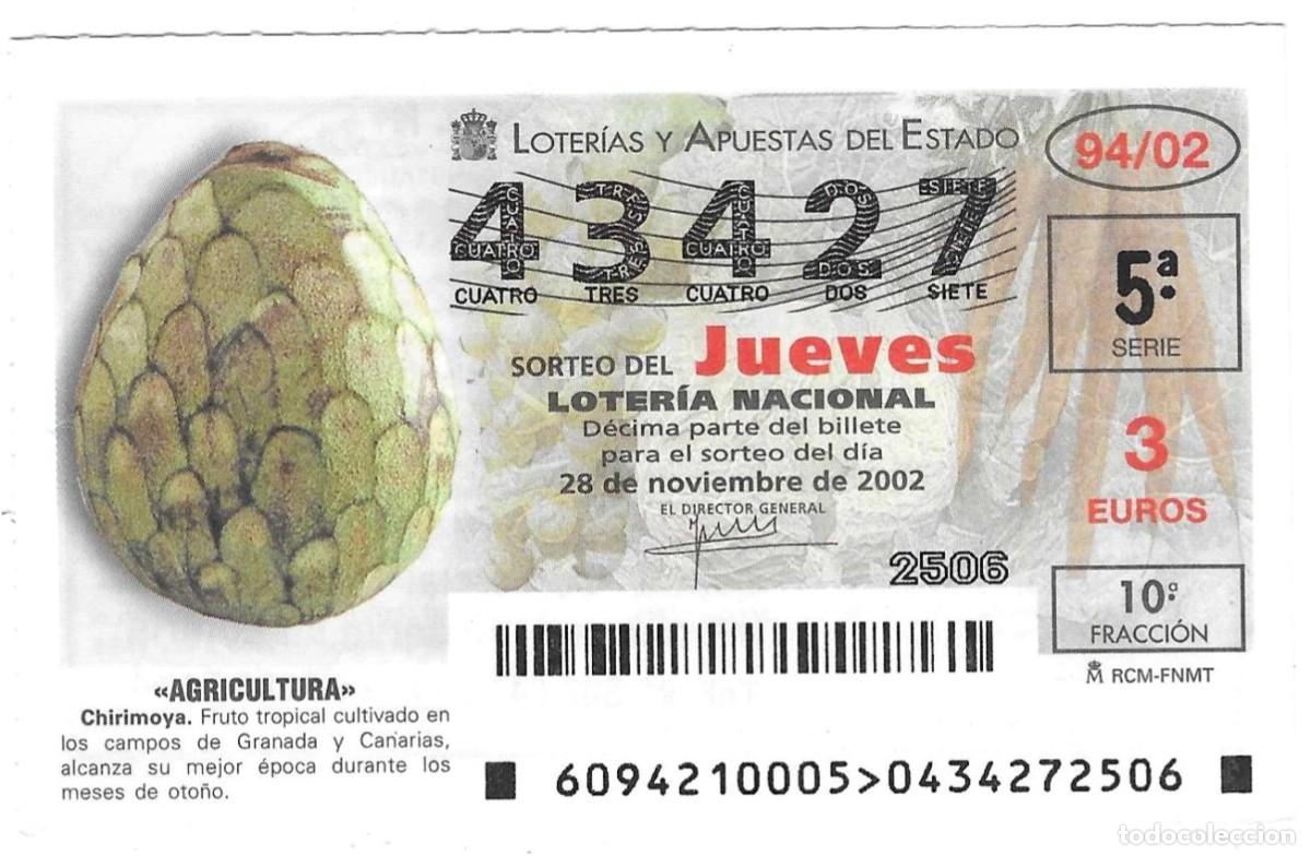 Loter&iacute;a Nacional: D&eacute;cimo Loter&iacute;a del Jueves, sorteo n&ordm; 94 de 2002. Agricultura. Chirimoya. ref. 10-0294