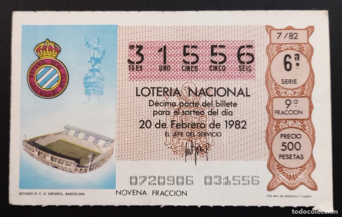 Loter&iacute;a Nacional: D&Eacute;CIMO DE LOTERIA - 20-FEBRERO-1982 - ESTADIO R.C.D. ESPA&Ntilde;OL, BARCELONA