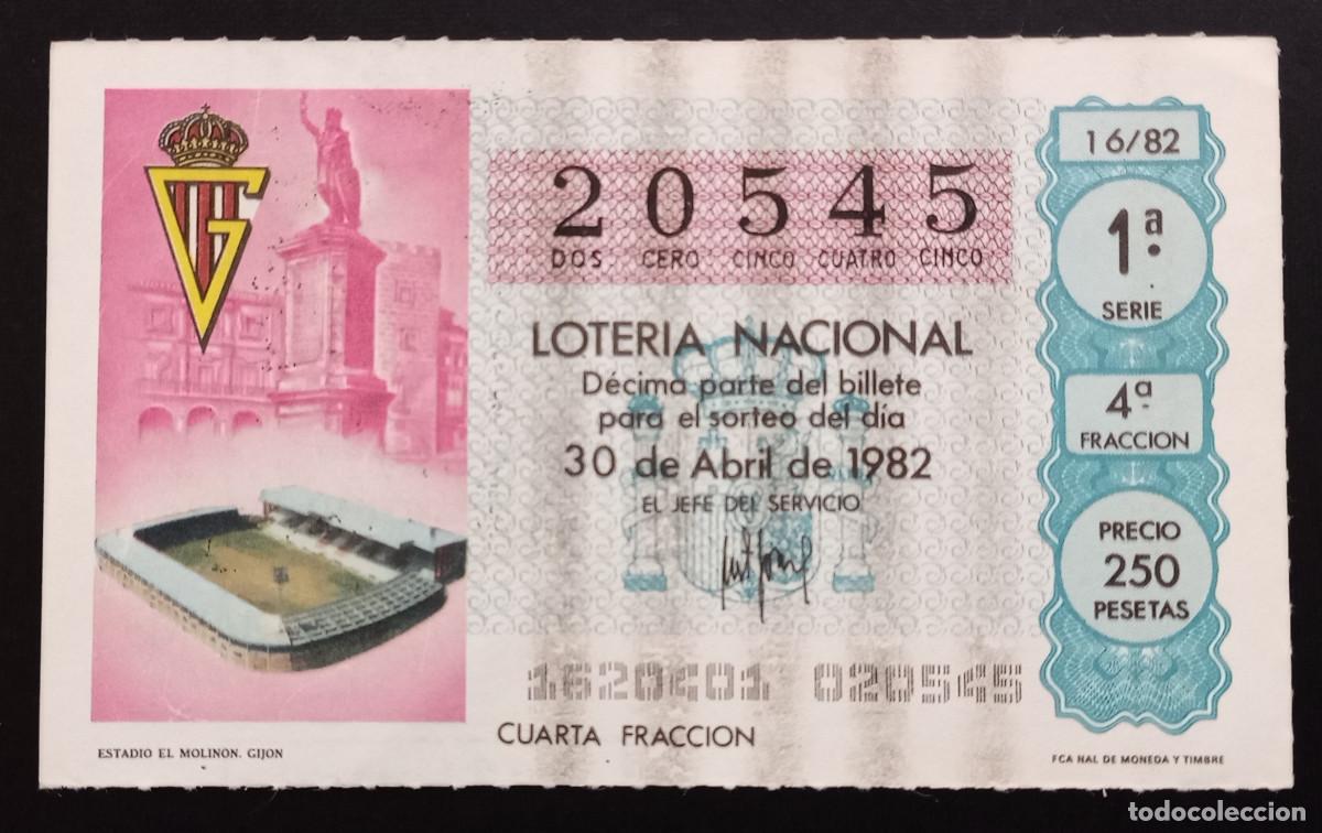 Loter&iacute;a Nacional: D&Eacute;CIMO DE LOTERIA - 30-ABRIL-1982 - ESTADIO EL MOLIN&Oacute;N, GIJ&Oacute;N