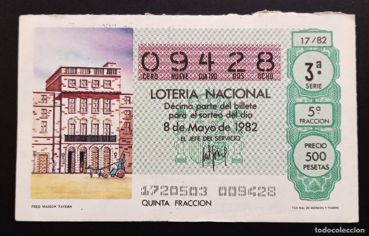 Loter&iacute;a Nacional: D&Eacute;CIMO DE LOTERIA - 8-MAYO-1982 - FRED MAISON TAVERN