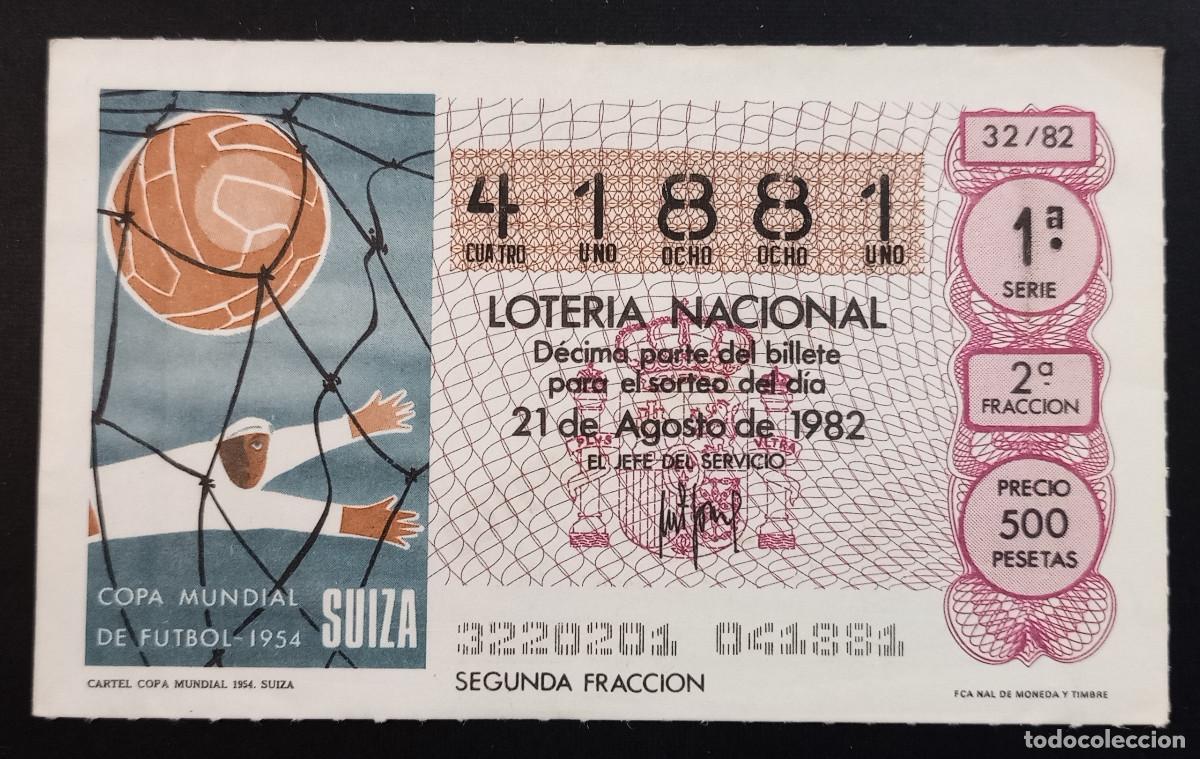 Loter&iacute;a Nacional: D&Eacute;CIMO DE LOTERIA - 21-AGOSTO-1982 - CARTEL COPA MUNDIAL 1954, SUIZA
