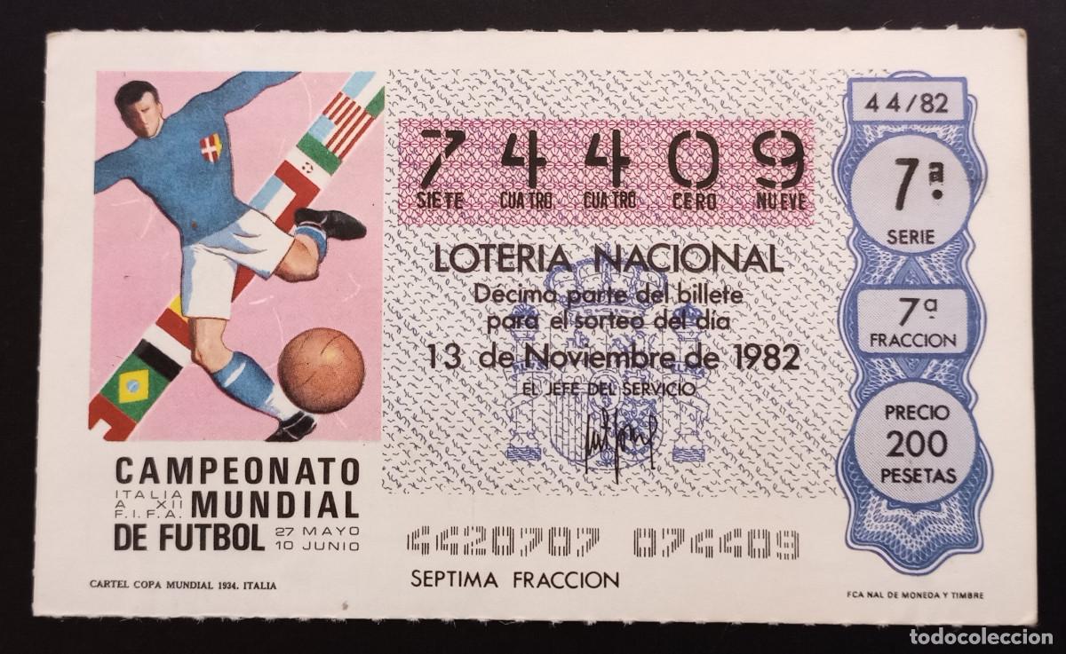 Loter&iacute;a Nacional: D&Eacute;CIMO DE LOTERIA - 13-NOVIEMBRE-1982 - CARTEL COPA MUNDIAL 1934, ITALIA