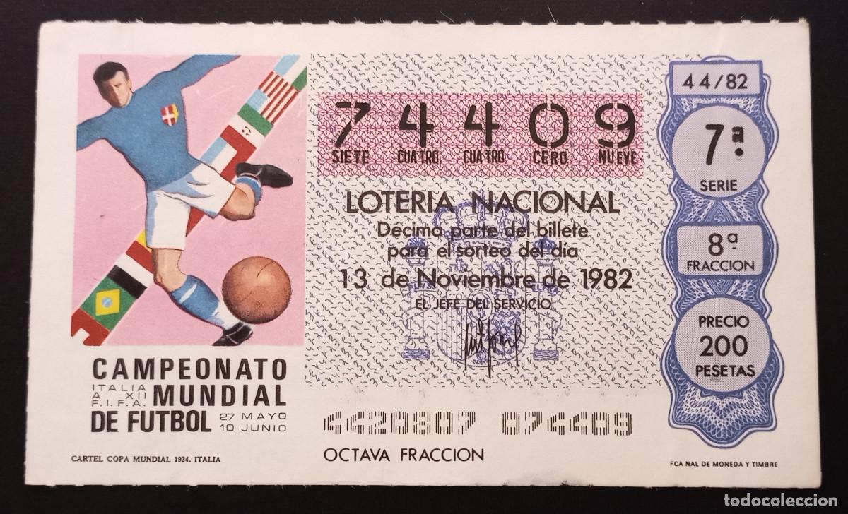 Loter&iacute;a Nacional: D&Eacute;CIMO DE LOTERIA - 13-NOVIEMBRE-1982 - CARTEL COPA MUNDIAL 1934, ITALIA