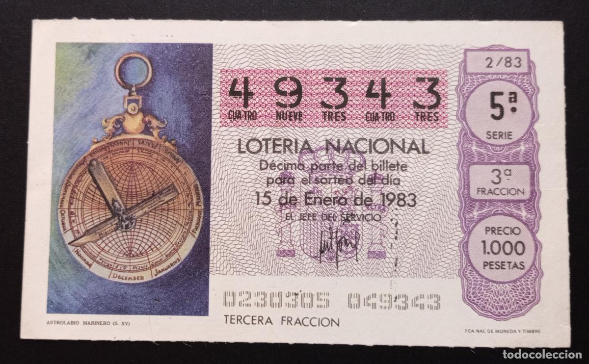 Loter&iacute;a Nacional: D&Eacute;CIMO DE LOTERIA - 15-ENERO-1983 - ASTROLABIO MARINERO S.XV