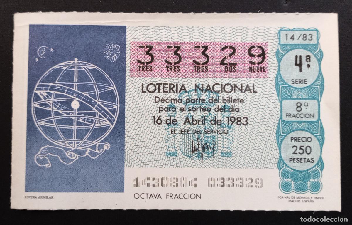 Loter&iacute;a Nacional: D&Eacute;CIMO DE LOTERIA - 16-ABRIL-1983 - ESFERA ARMILAR