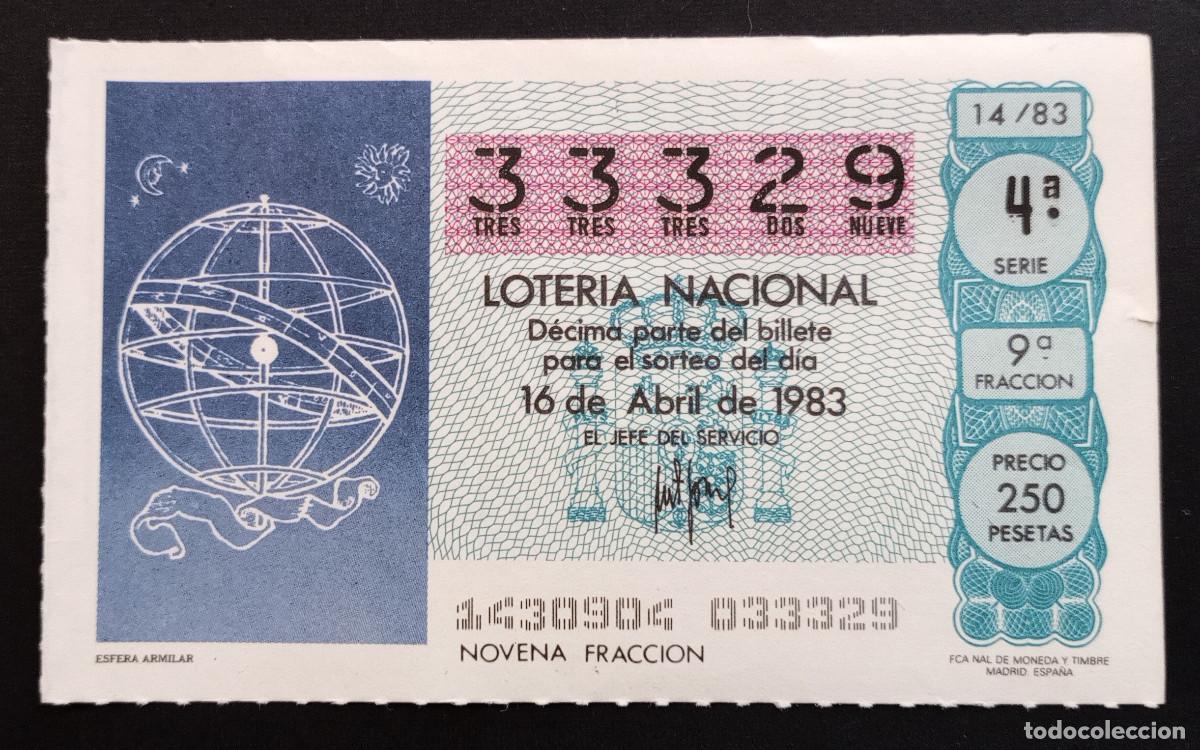 Loter&iacute;a Nacional: D&Eacute;CIMO DE LOTERIA - 16-ABRIL-1983 - ESFERA ARMILAR
