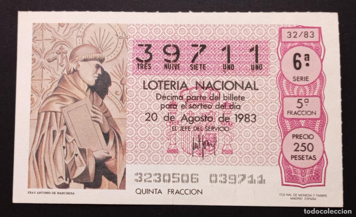 Loter&iacute;a Nacional: D&Eacute;CIMO DE LOTERIA - 20-AGOSTO-1983 - FRAY ANTONIO DE MARCHENA