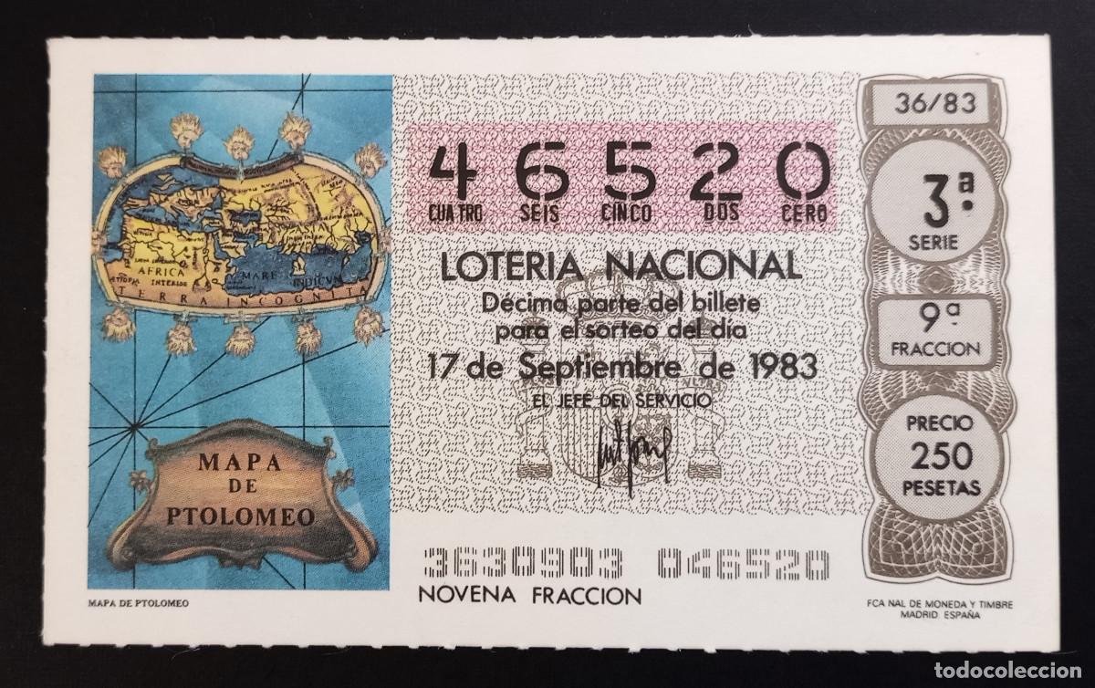 Loter&iacute;a Nacional: D&Eacute;CIMO DE LOTERIA - 17-SEPTIEMBRE-1983 - MAPA DE PTOLOMEO