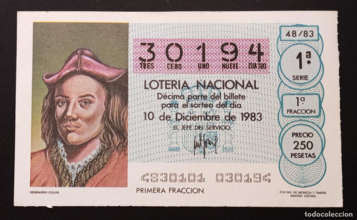 Loter&iacute;a Nacional: D&Eacute;CIMO DE LOTERIA - 10-DICIEMBRE-1983 - HERNANDO COL&Oacute;N