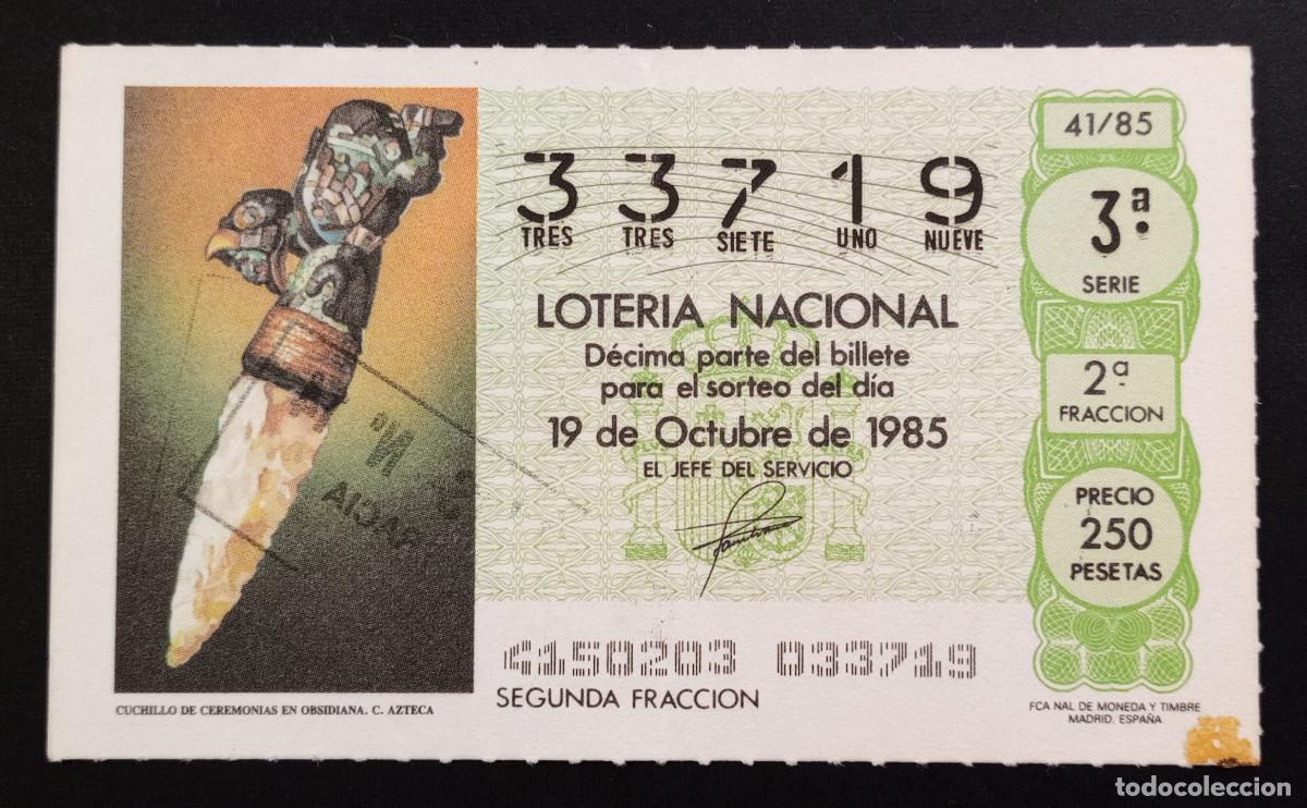 Loter&iacute;a Nacional: D&Eacute;CIMO DE LOTERIA - 19-OCTUBRE-1985 - CUCHILLO DE CEREMONIAS EN OBSIDIANA. C. AZTECA