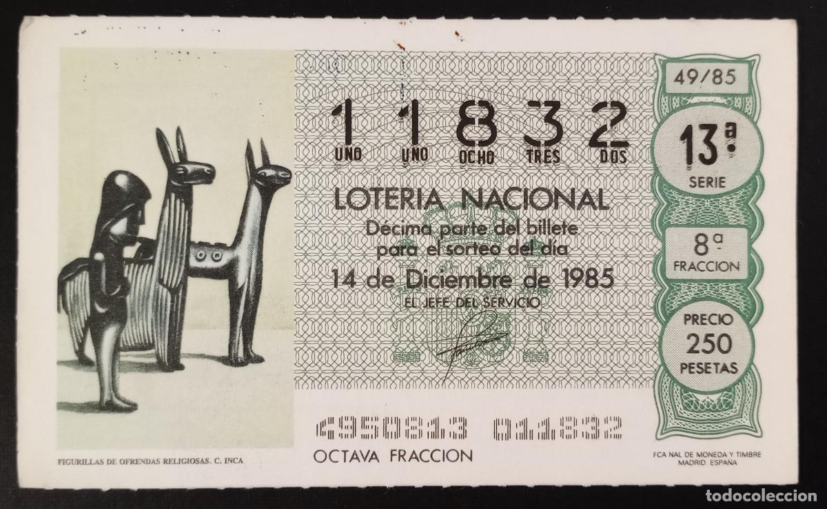 Loter&iacute;a Nacional: D&Eacute;CIMO DE LOTERIA - 14-DICIEMBRE-1985 - FIGURILLAS DE OFRENDAS RELIGIOSAS. C.INCA