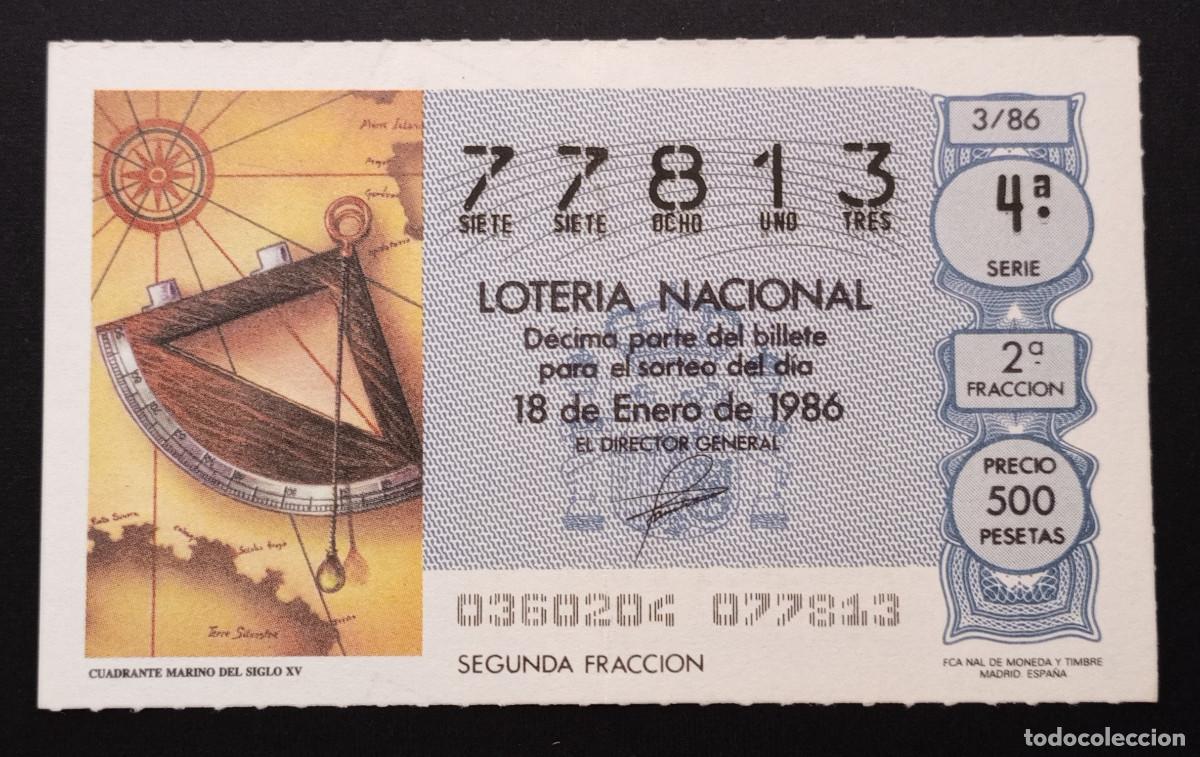 Loter&iacute;a Nacional: D&Eacute;CIMO DE LOTERIA - 18-ENERO-1986 - CUADRANTE MARINO DEL SIGLO XV