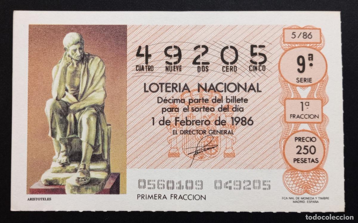 Loter&iacute;a Nacional: D&Eacute;CIMO DE LOTERIA - 1-FEBRERO-1986 - ARIST&Oacute;TELES