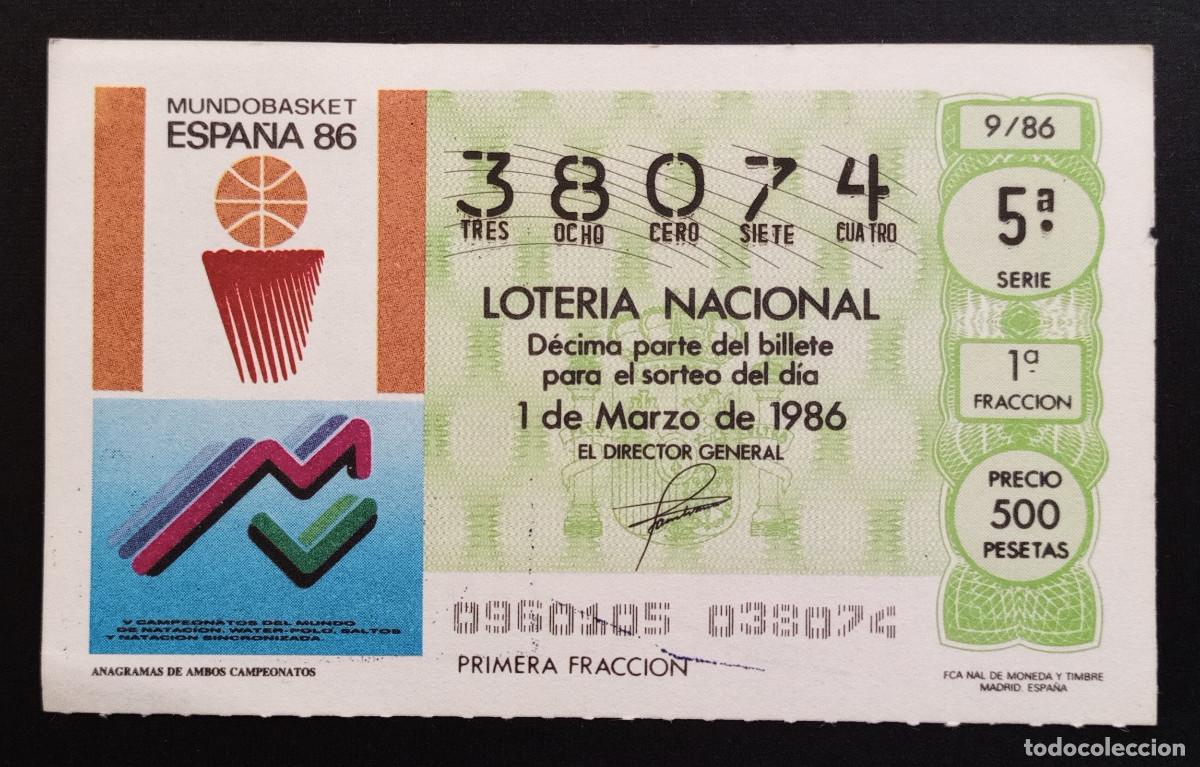Loter&iacute;a Nacional: D&Eacute;CIMO DE LOTERIA - 1-MARZO-1986 - ANAGRAMAS DE AMBOS CAMPEONATOS, MUNDOBASKET 86