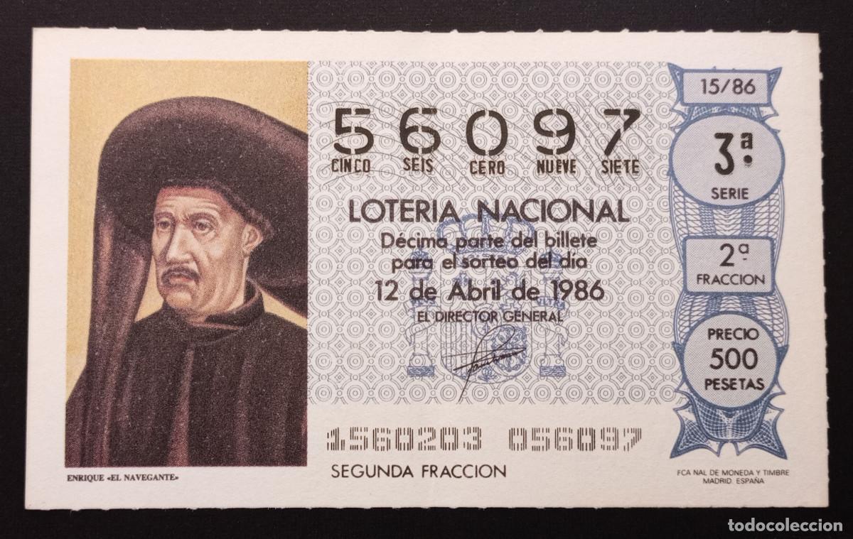 Loter&iacute;a Nacional: D&Eacute;CIMO DE LOTERIA - 12-ABRIL-1986 - ENRIQUE EL NAVEGANTE