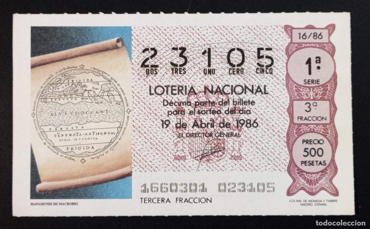 Loter&iacute;a Nacional: D&Eacute;CIMO DE LOTERIA - 19-ABRIL-1986 - MAPAMUNDI DE MACROBIO