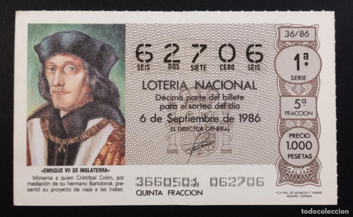 Loter&iacute;a Nacional: D&Eacute;CIMO DE LOTERIA - 6-SEPTIEMBRE-1986 - ENRIQUE VII DE INGLATERRA