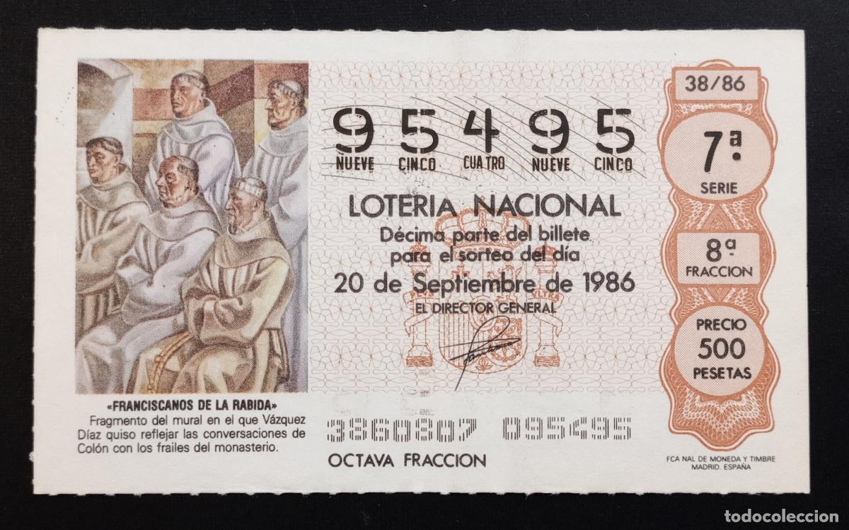 Loter&iacute;a Nacional: D&Eacute;CIMO DE LOTERIA - 20-SEPTIEMBRE-1986 - FRANCISCANOS DE LA R&Aacute;BIDA