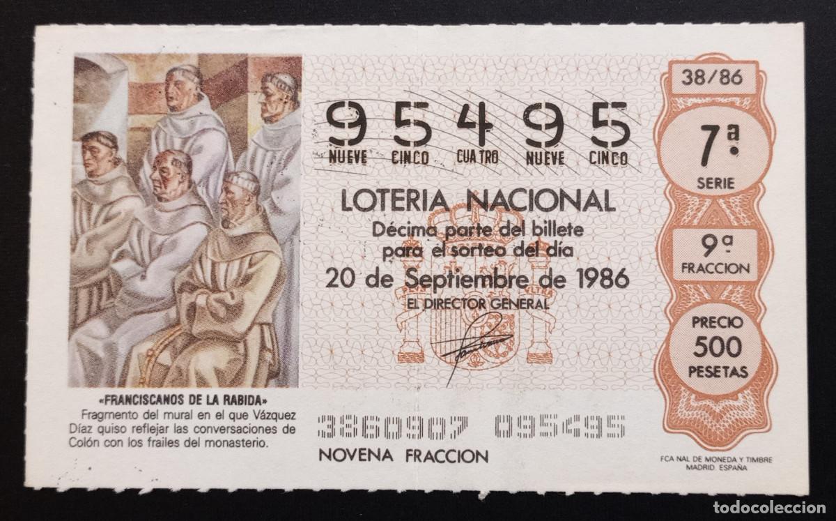 Loter&iacute;a Nacional: D&Eacute;CIMO DE LOTERIA - 20-SEPTIEMBRE-1986 - FRANCISCANOS DE LA R&Aacute;BIDA