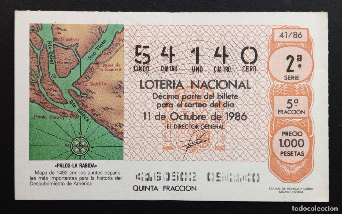 Loter&iacute;a Nacional: D&Eacute;CIMO DE LOTERIA - 11-OCTUBRE-1986 - PALOS - LA R&Aacute;BIDA