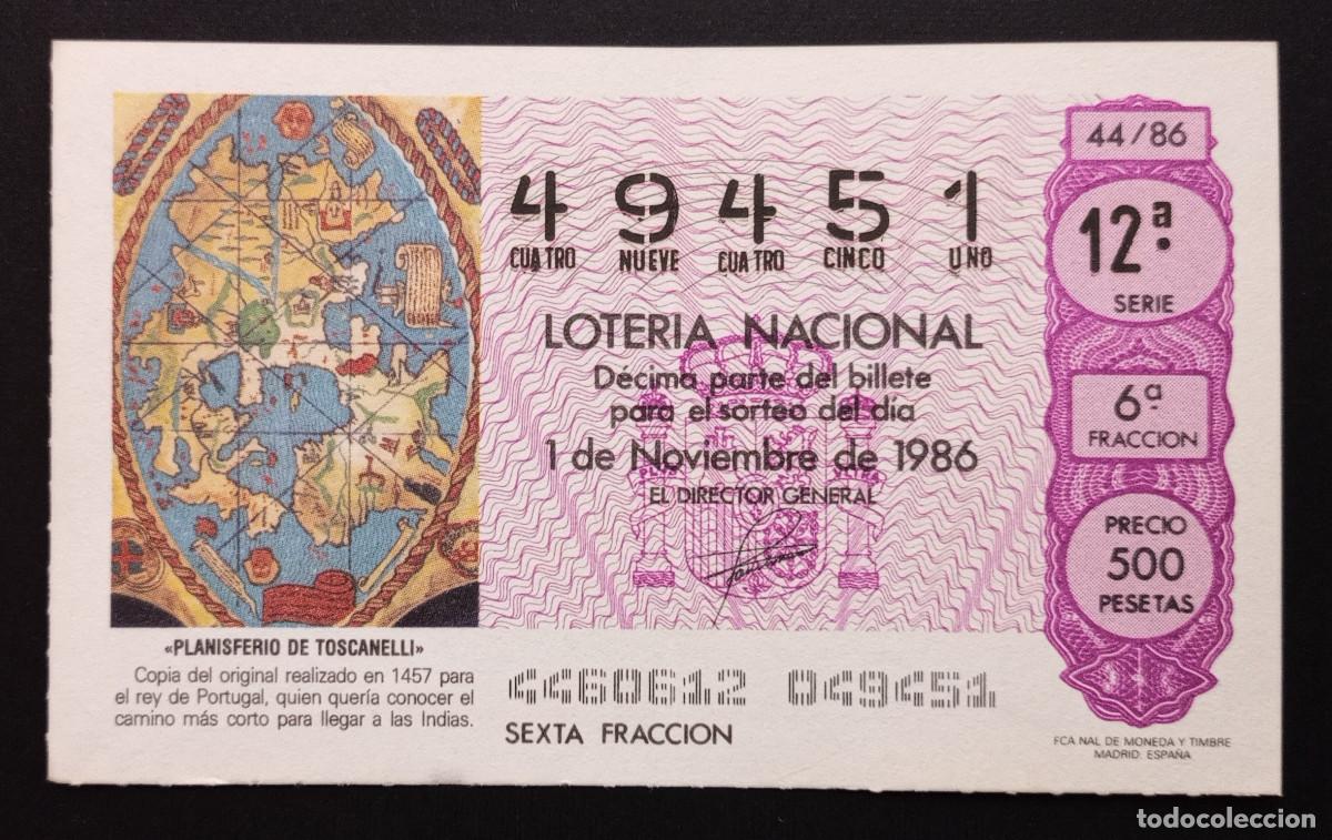 Loter&iacute;a Nacional: D&Eacute;CIMO DE LOTERIA - 1-NOVIEMBRE-1986 - PLANISFERIO DE TOSCANELLI