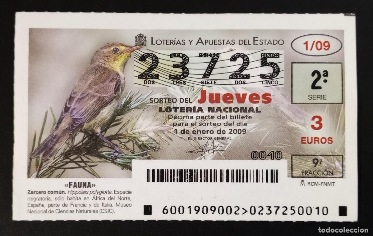 Nationale spanische Lotterie: D&Eacute;CIMO DE LOTERIA - 1-ENERO-2009 - FAUNA, ZERCERO COM&Uacute;N