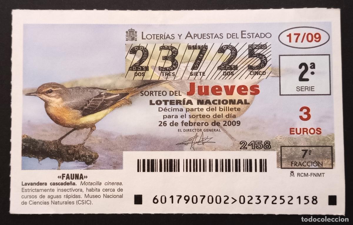 Nationale spanische Lotterie: D&Eacute;CIMO DE LOTERIA - 26-FEBRERO-2009 - FAUNA, LAVANDERA CASCADE&Ntilde;A