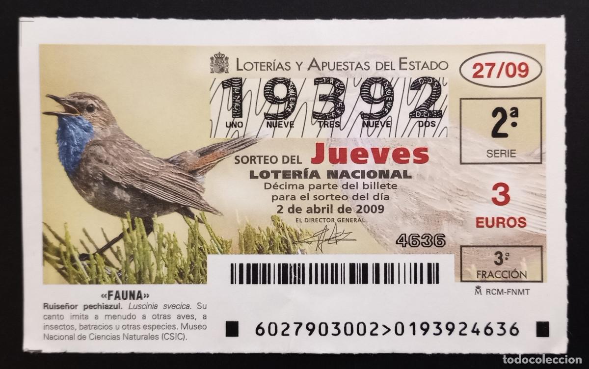 Nationale spanische Lotterie: D&Eacute;CIMO DE LOTERIA - 2-ABRIL-2009 - FAUNA, RUISE&Ntilde;OR PECHIAZUL