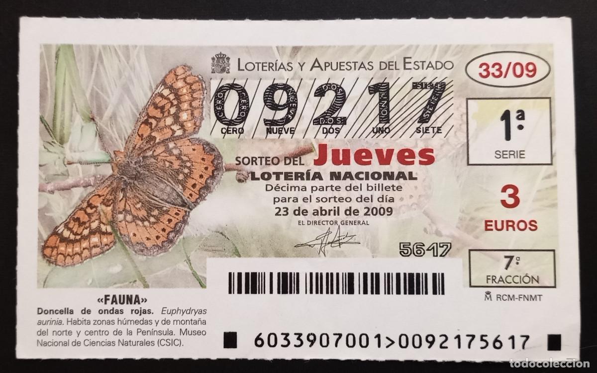 Loter&iacute;a Nacional: D&Eacute;CIMO DE LOTERIA - 23-ABRIL-2009 - FAUNA, DONCELLA DE ONDAS ROJAS