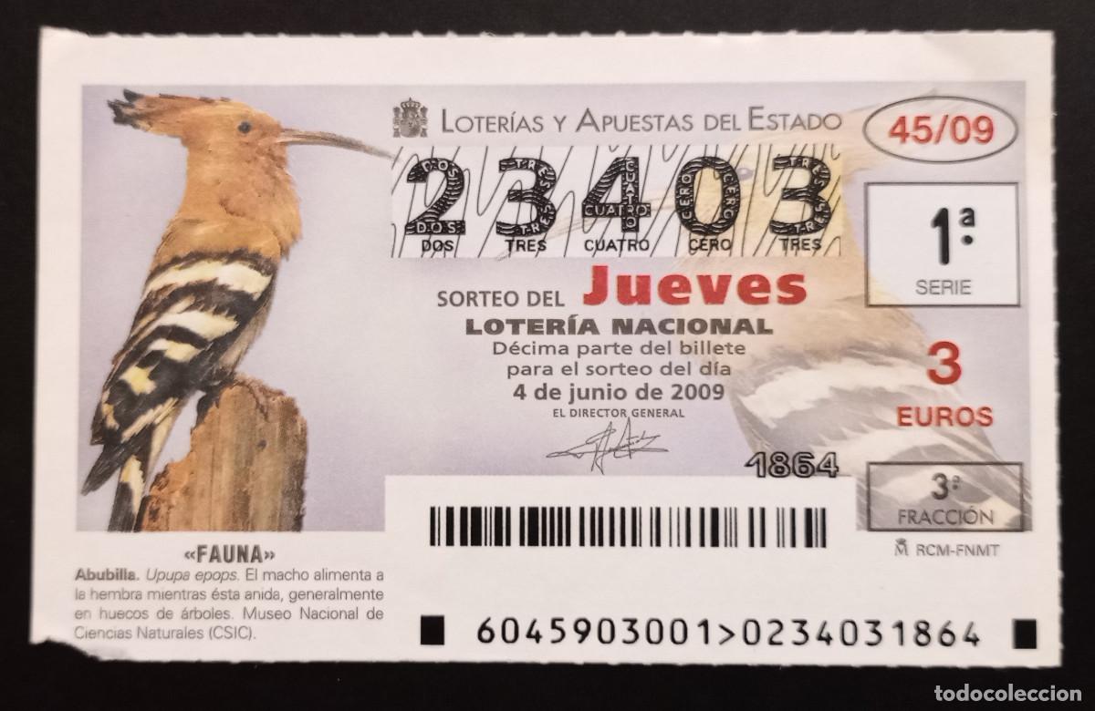 Loterie Nationale: D&Eacute;CIMO DE LOTERIA - 4-JUNIO-2009 - FAUNA, ABUBILLA