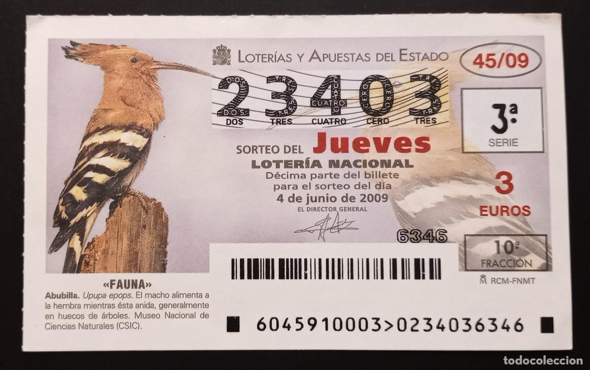 Loterie Nationale: D&Eacute;CIMO DE LOTERIA - 4-JUNIO-2009 - FAUNA, ABUBILLA