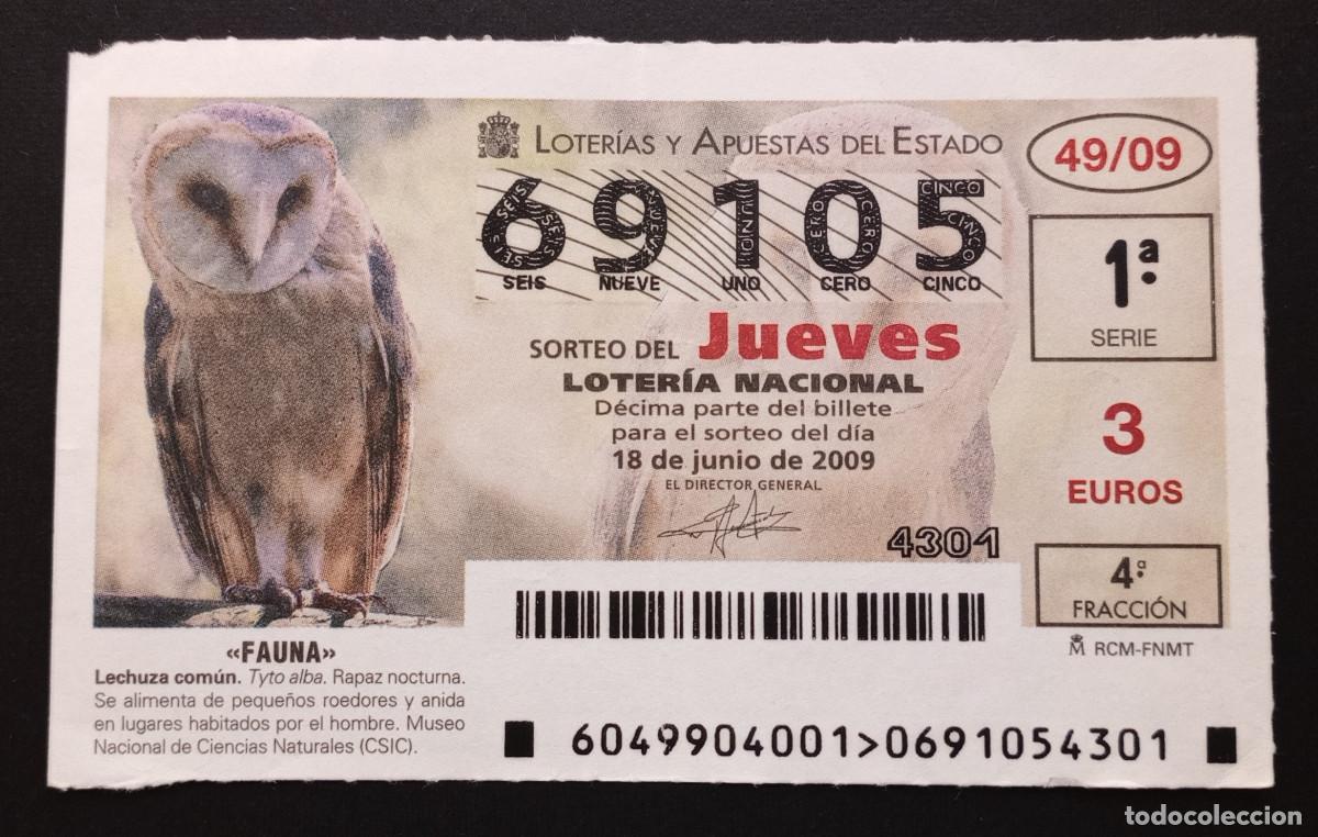 Lotaria Nacional: D&Eacute;CIMO DE LOTERIA - 18-JUNIO-2009 - FAUNA, LECHUZA COM&Uacute;N