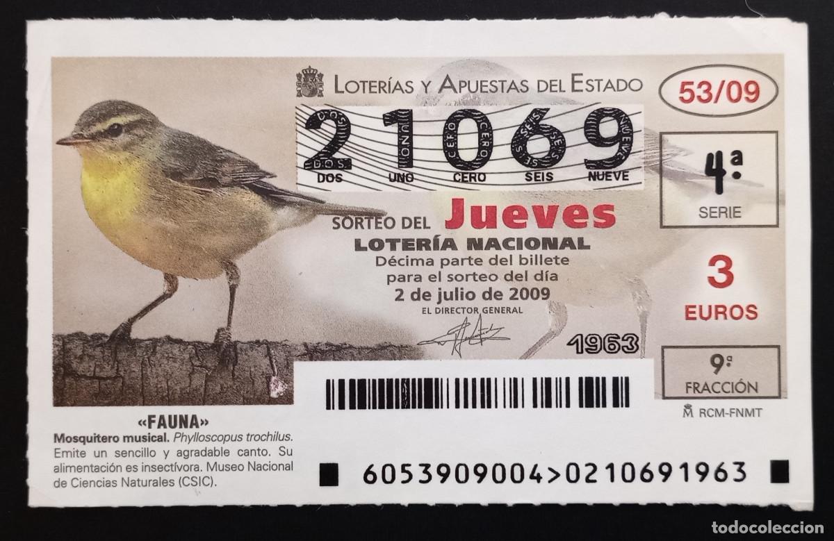 Loterie Nationale: D&Eacute;CIMO DE LOTERIA - 2-JULIO-2009 - FAUNA, MOSQUITERO MUSICAL