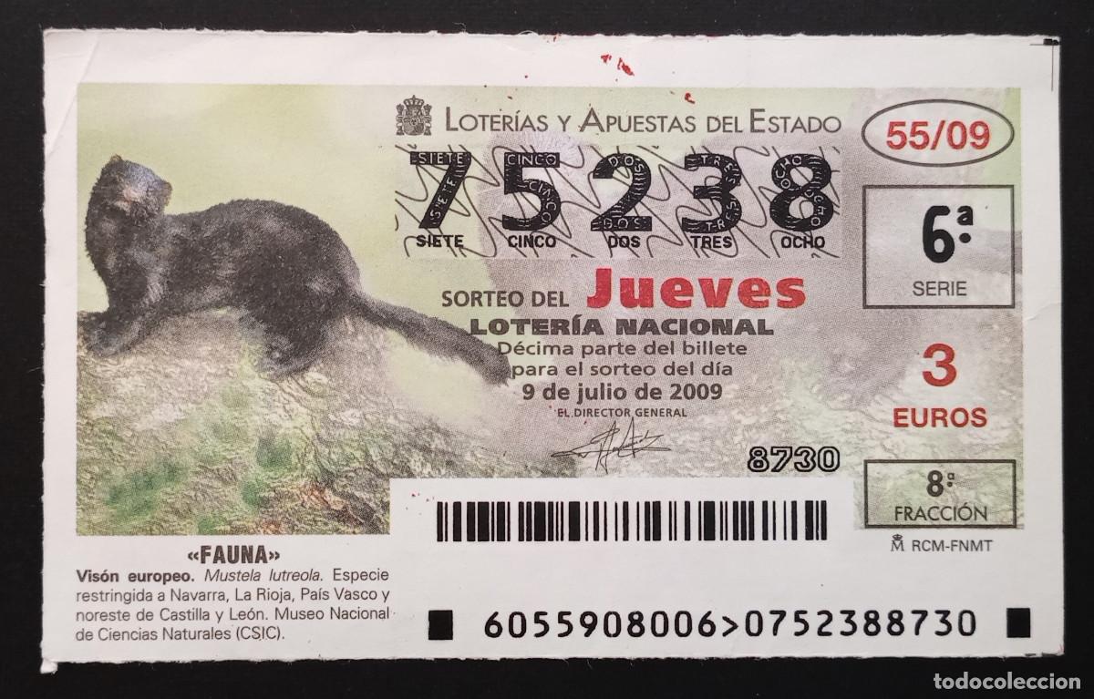 Loter&iacute;a Nacional: D&Eacute;CIMO DE LOTERIA - 9-JULIO-2009 - FAUNA, VIS&Oacute;N EUROPEO