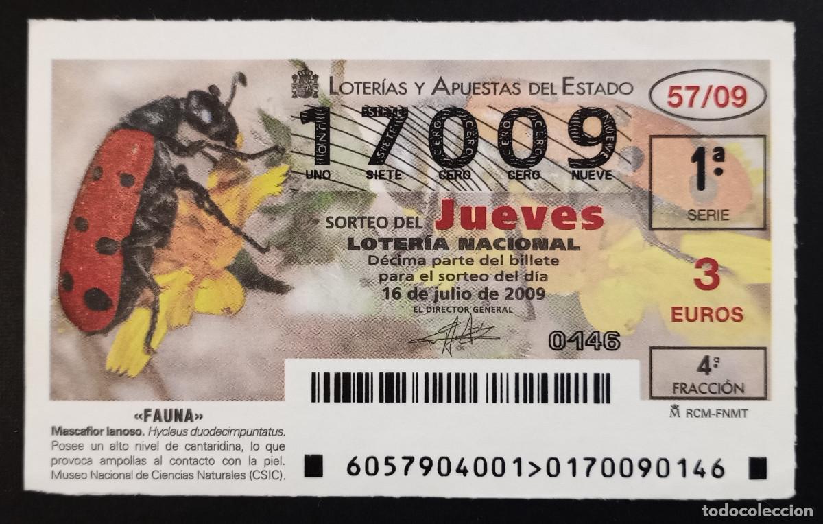 Loter&iacute;a Nacional: D&Eacute;CIMO DE LOTERIA - 16-JULIO-2009 - FAUNA, MASCAFLOR CARNOSO