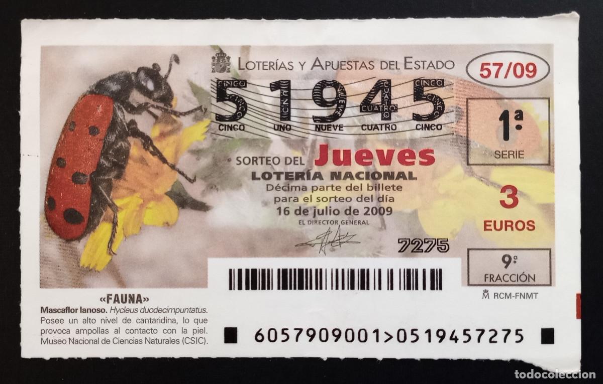 Loter&iacute;a Nacional: D&Eacute;CIMO DE LOTERIA - 16-JULIO-2009 - FAUNA, MASCAFLOR CARNOSO