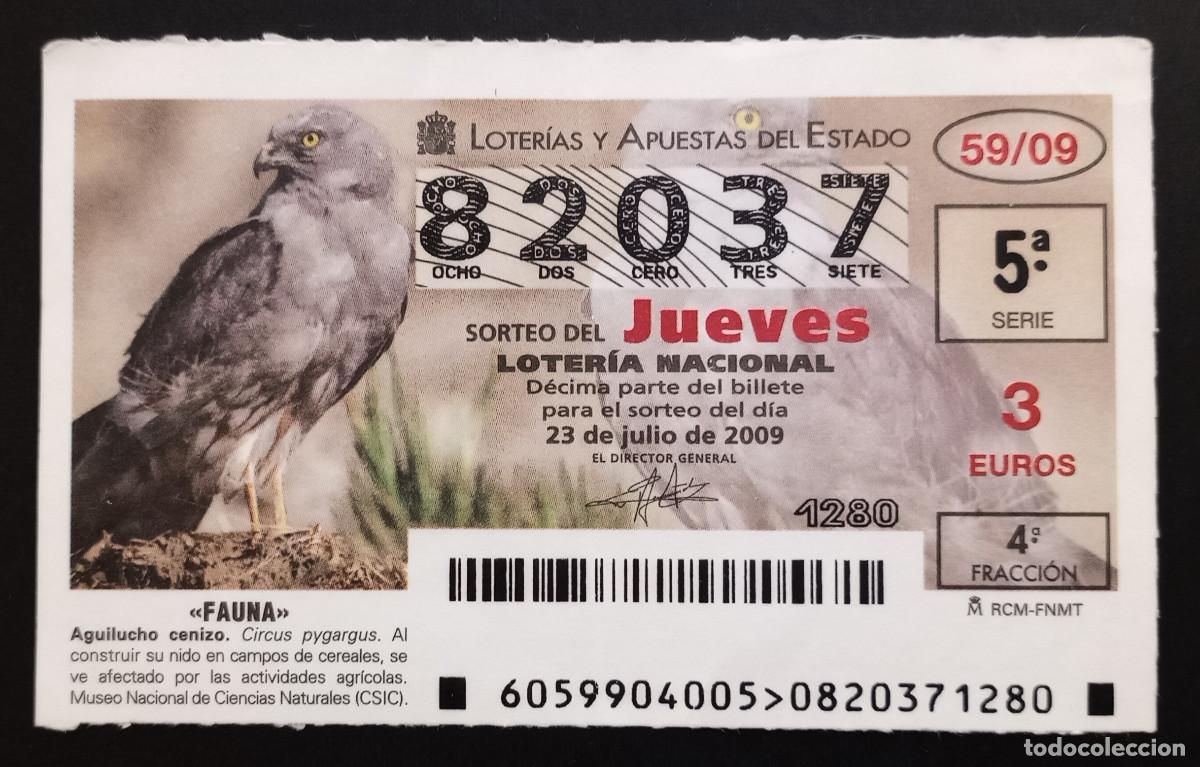 Loter&iacute;a Nacional: D&Eacute;CIMO DE LOTERIA - 23-JULIO-2009 - FAUNA, AGUILUCHO CENIZO