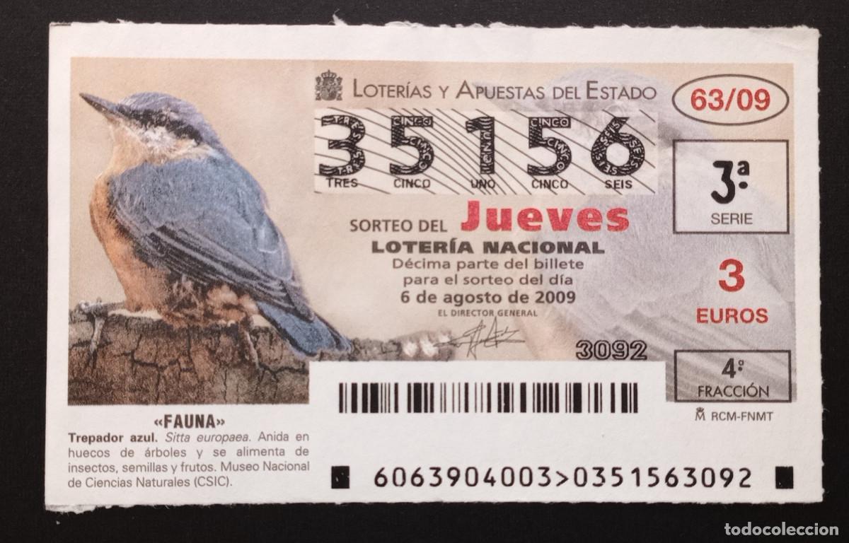 Loter&iacute;a Nacional: D&Eacute;CIMO DE LOTERIA - 6-AGOSTO-2009 - FAUNA, TREPADOR AZUL