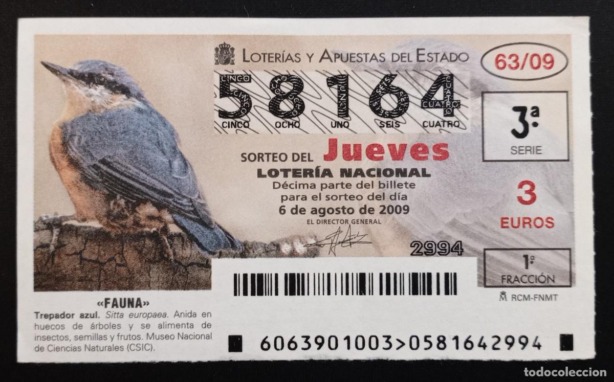 Loter&iacute;a Nacional: D&Eacute;CIMO DE LOTERIA - 6-AGOSTO-2009 - FAUNA, TREPADOR AZUL