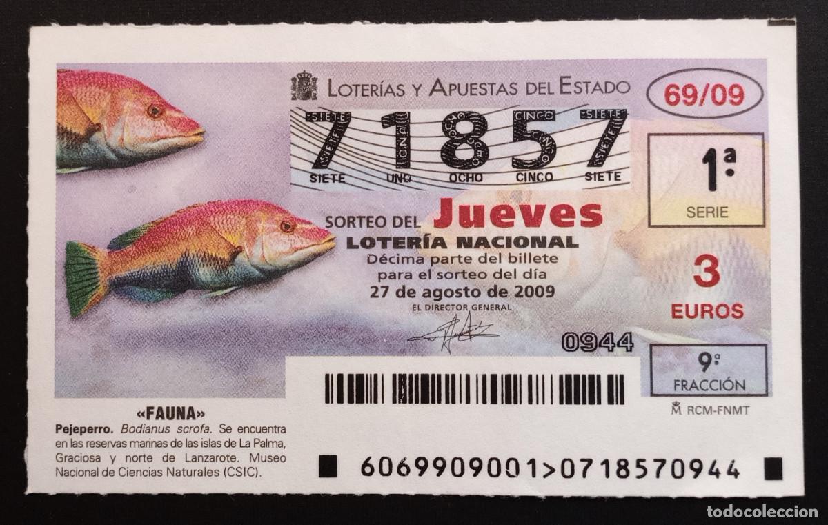 Loter&iacute;a Nacional: D&Eacute;CIMO DE LOTERIA - 27-AGOSTO-2009 - FAUNA, PEJEPERRO