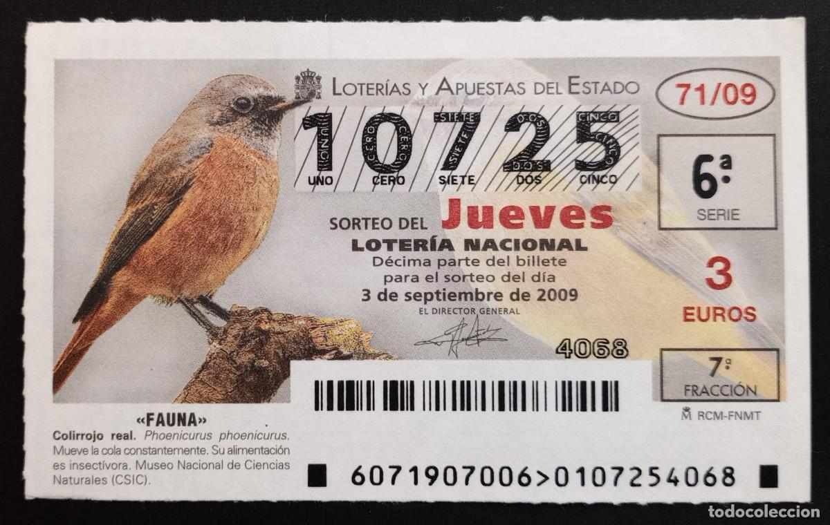 Loter&iacute;a Nacional: D&Eacute;CIMO DE LOTERIA - 3-SEPTIEMBRE-2009 - FAUNA, COLIRROJO REAL